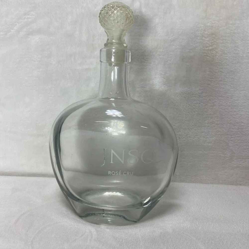 JNSQ Rose Cru‎ Clear Glass Decanter Bottle Round Base with Textured Stopper